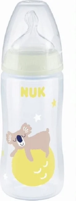 NUK First Choice+ | 0-6 Mois | Contrôle De La Température | Donne De La Lumière Dans L'obscurité | Tétine En Silicone | Système Anti-coliques | Sans BPA | 300 Ml | Koala (jaune) | 1 Pièce 0-6 Mois