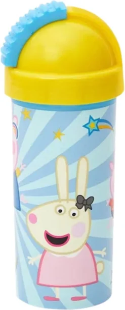 Gobelet Peppa Pig Couvercle Coulissant Avec Paille - Jaune / Blauw - Plastique - 410 Ml - Gourde - Gourde - Gourde - Allume-feu