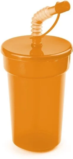 10x Gobelets Refermables Orange 400 Ml Avec Paille - Gobelets Sport / Limonade 10 Pièces - Tout-petits / Enfants