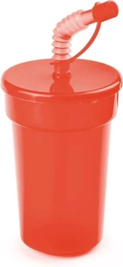 Gobelets Verrouillables Rouge 400 Ml Avec Paille - Gobelets Sport / Gobelets Limonade - Bambins / Enfants