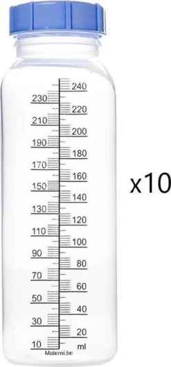 10 X Biberons De Lait Maternel Materni 240 Ml Avec Bouchon Pour Allaitement
