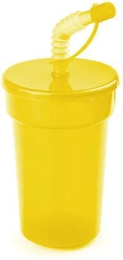Lot De 10 Gobelets Verrouillables Jaune 400 Ml Avec Paille - Gobelets Sport / Limonade - Bambins / Enfants