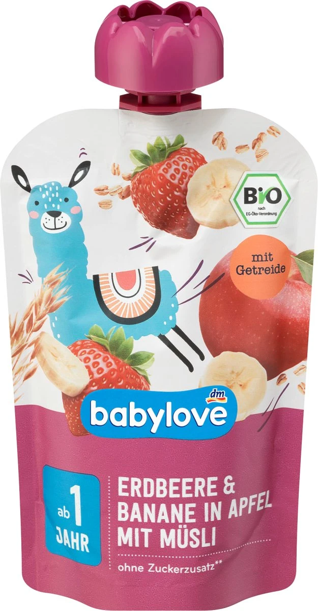 Babylove Baby Meal Squeeze Bags 12+ Months - Fraise Et Banane Dans Pomme Avec Muesli - 100% Fruits Bio -100g 1 Babylove Baby Meal Squeeze Bags 12+ Months - Fraise Et Banane Dans Pomme Avec Muesli - 100% Fruits Bio -100g