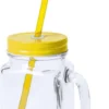 1x Pcs Verres Mason Jar Gobelets Bouchon Jaune Et Paille 500 Ml - Scellable / Pas De Fuites / Shakes De Fruits