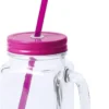 1x Pcs Verres Mason Jar Gobelets Bouchon Rose Et Paille 500 Ml - Scellable / Pas De Fuites / Shakes De Fruits