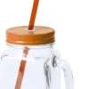 1x Pcs Verres Mason Jar Gobelets Orange Cap Et Paille 500 Ml - Verrouillable - King's Day Party/supporters/fans Items