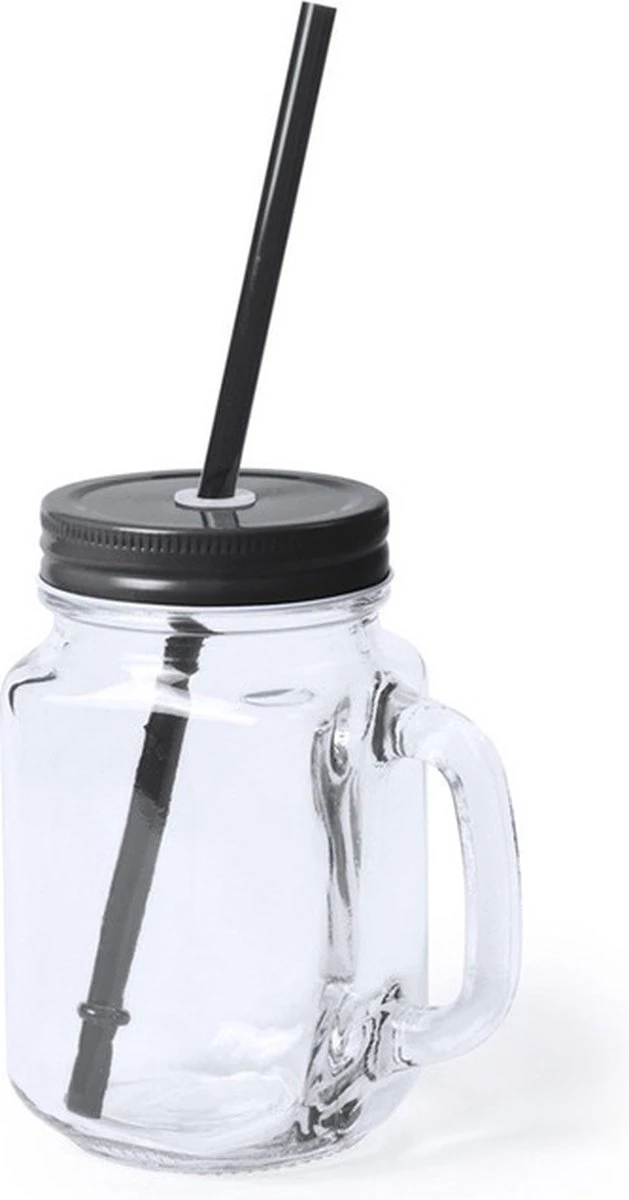 6x Pcs Verres Mason Jar Tasses à Boire Bouchon Noir Et Paille 500 Ml - Scellable / Non étanche / Fruits Secoue 2 6x Pcs Verres Mason Jar Tasses à Boire Bouchon Noir Et Paille 500 Ml - Scellable / Non étanche / Fruits Secoue – Image 2