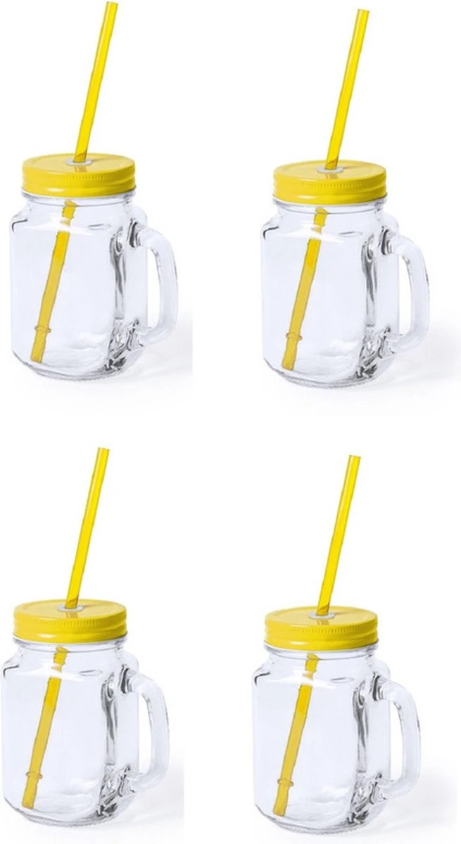 6x Pcs Verres Mason Jar Tasses à Boire Bouchon Jaune Et Paille 500 Ml - Scellable / Non étanche / Fruits Secoue 1 6x Pcs Verres Mason Jar Tasses à Boire Bouchon Jaune Et Paille 500 Ml - Scellable / Non étanche / Fruits Secoue