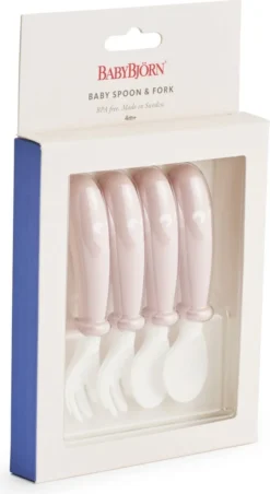 Cuillère Et Fourchette Pour Bébé BabyBjörn - Lot De 4 - Rose Pastel -Bébé Soldes Boutique 656x1200 1