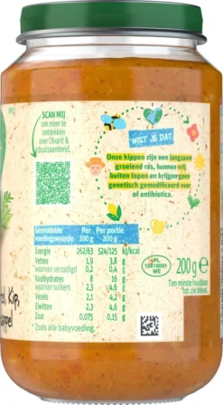 Olvarit Baby Food 8+ Mois - Légumes à Grignoter - Poulet Aux Pommes De Terre Et Aux Carottes - 6x200 Grammes -Bébé Soldes Boutique 663x1200 2