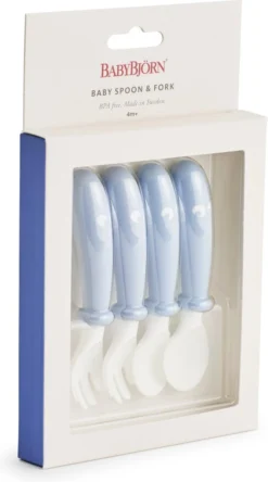 Cuillère Et Fourchette Pour Bébé BabyBjörn - Lot De 4 - Pastel Bleu -Bébé Soldes Boutique 668x1200 1
