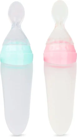 2 X Cuillère à Couverts Couverts Pour Enfants Cuillère Distributrice De Biberons Cuillère En Siliconen Souple Rose Et Vert