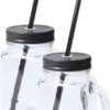 10x Pcs Verres Mason Jar Gobelets Bouchon Noir Et Paille 500 Ml - Scellable / Pas De Fuites / Shakes De Fruits