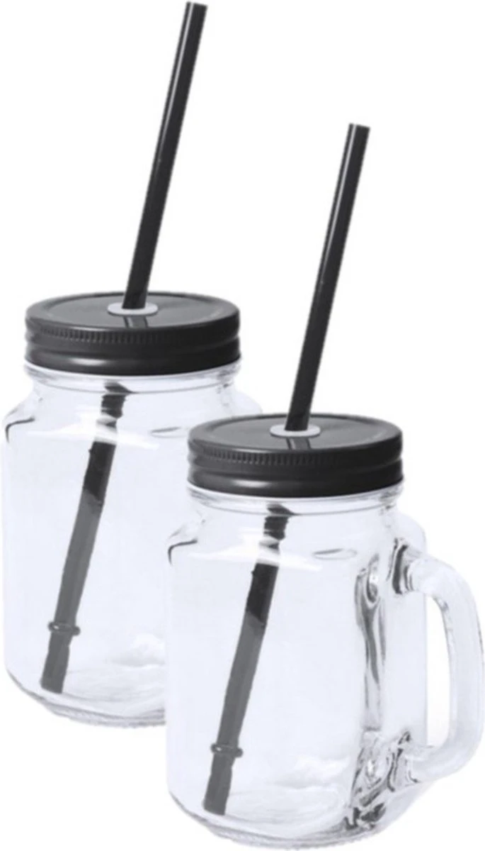10x Pcs Verres Mason Jar Gobelets Bouchon Noir Et Paille 500 Ml - Scellable / Pas De Fuites / Shakes De Fruits 1 10x Pcs Verres Mason Jar Gobelets Bouchon Noir Et Paille 500 Ml - Scellable / Pas De Fuites / Shakes De Fruits