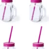 4x Pcs Verres Mason Jar Tasses à Boire Bouchon Rose Et Paille 500 Ml - Scellable / Non-fuite / Fruits Secoue