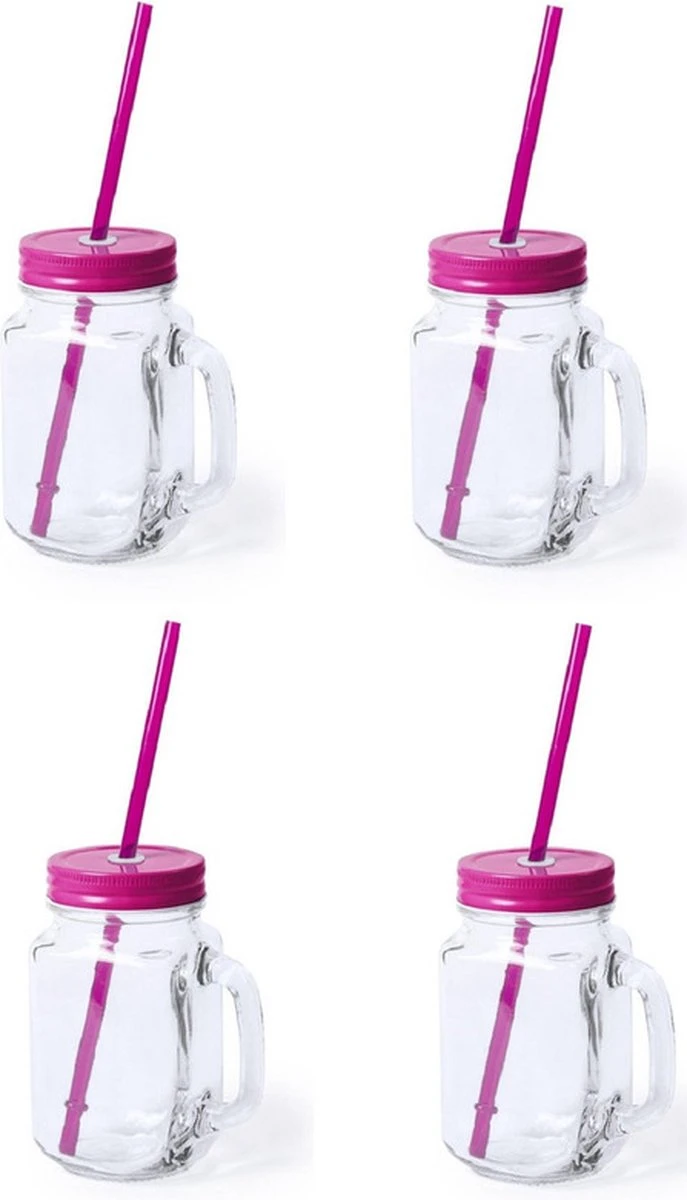 4x Pcs Verres Mason Jar Tasses à Boire Bouchon Rose Et Paille 500 Ml - Scellable / Non-fuite / Fruits Secoue 1 4x Pcs Verres Mason Jar Tasses à Boire Bouchon Rose Et Paille 500 Ml - Scellable / Non-fuite / Fruits Secoue