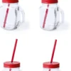 8x Pcs Verres Mason Jar Tasses à Boire Bouchon Rouge Et Paille 500 Ml - Scellable / Non étanche / Fruits Secoue