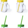 8x Gobelets En Verres Mason Jar Avec Bouchon Et Paille 500 Ml - 4x Jaune/4x Vert - Verrouillable/anti-fuite/shakes Aux Fruits
