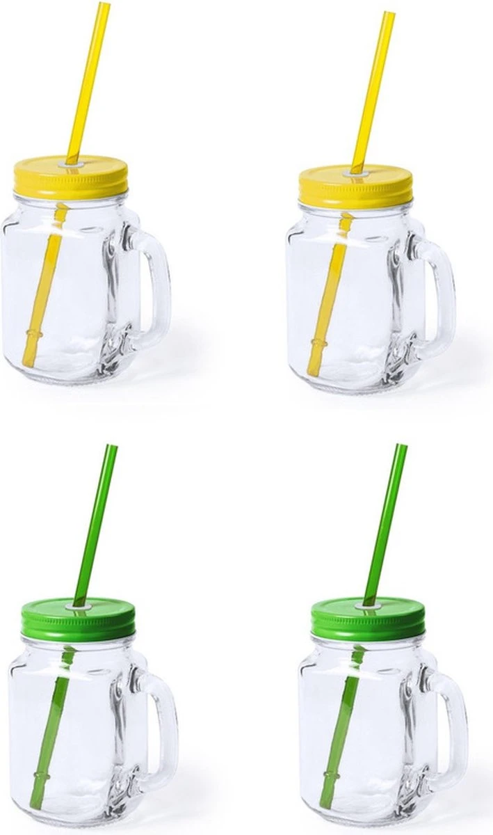8x Gobelets En Verres Mason Jar Avec Bouchon Et Paille 500 Ml - 4x Jaune/4x Vert - Verrouillable/anti-fuite/shakes Aux Fruits 1 8x Gobelets En Verres Mason Jar Avec Bouchon Et Paille 500 Ml - 4x Jaune/4x Vert - Verrouillable/anti-fuite/shakes Aux Fruits
