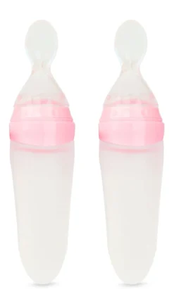 2 X Cuillère à Couverts Pour Couverts Pour Enfants Biberon Biberon Cuillère Cuillère En Siliconen Souple Rose