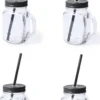 6x Pcs Verres Mason Jar Tasses à Boire Bouchon Noir Et Paille 500 Ml - Scellable / Non étanche / Fruits Secoue