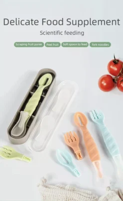 Fourchette & Cuillère Multifonctions - Couverts Bébé Et Enfant - Couverts D'entraînement - Vert -Bébé Soldes Boutique 733x1200 2