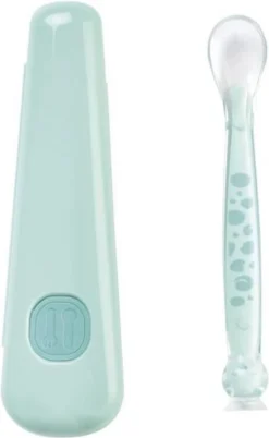 Cuillère Saro Avec Support Soft & Fun Siliconen Vert Menthe 2 Pièces -Bébé Soldes Boutique 737x1200 1