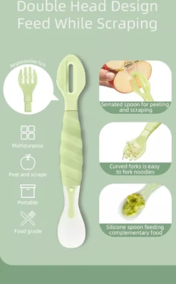 Fourchette & Cuillère Multifonctions - Couverts Bébé Et Enfant - Couverts D'entraînement - Vert -Bébé Soldes Boutique 742x1200 1