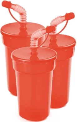 8x Gobelets Refermables Rouges 400 Ml Avec Paille - Gobelets De Sport/gobelets De Limonade - Tout-petits/enfants