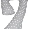 Oreiller D'allaitement / Oreillers De Grossesse | Forme J 235 Cm | Gris Avec Des Sphères Blanches