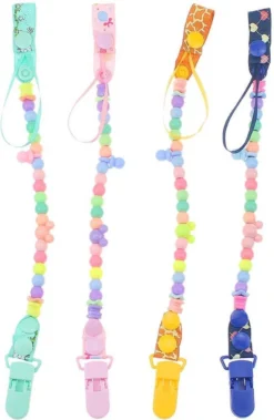Chaîne De Sucette - Zinaps Dummy Chain 4 Pieces Pearl Dummy Clip Chain Belles Dummy Clips Pour Nouveau-né Bébé Filles Garçons Cadeaux D'anniversaire (WK 02129)
