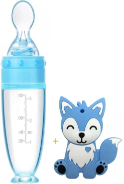 Anneau De Dentition Et Biberon Souple Avec Cuillère - Couverts Bébé / Couverts Pour Enfants - Cadeau Maternité - Baby Shower - Blauw