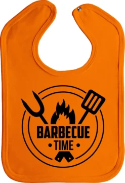 Barbecue Time - Bavoir - Bouton Pression - Orange - Imprimé Noir - Pièces 1 - Barbecue - Bavoirs - Bbq - Barbecues - Bavoir - Bbq Time