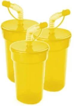 6x Gobelets Refermables Jaune 400 Ml Avec Paille - Gobelets De Sport/gobelets De Limonade - Tout-petits/enfants