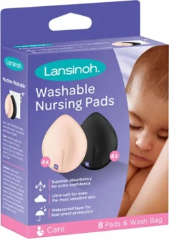 Lansinoh 8 Pièces Compresses Mammaires Lavables Avec Sac à Linge 20387
