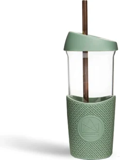 Gobelet à Smoothie Avec Paille En Métal, Gobelet En Verre Réutilisable Avec 2 Couvercles Avec Joint En Silicone Et 1 Manchon, Réutilisable, Recyclable Et étanche, 20 Oz