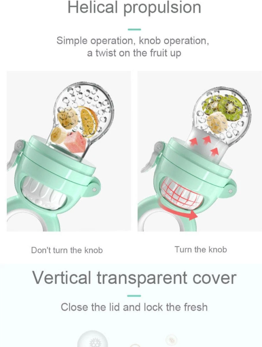 Pack De Démarrage Bébé Fruit Teat Avec 3 Tailles De Sacs Filet SML Avec Pendule De Sécurité 4 M + / VERT 2 Pack De Démarrage Bébé Fruit Teat Avec 3 Tailles De Sacs Filet SML Avec Pendule De Sécurité 4 M + / VERT – Image 2