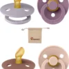 Blisters Bibs Sucettes Anatomique 0-6 Mois| Set 4 Pièces| Marmotte Commune, Fard à Joues, Mauve, Gris Fossile| + Etui Tétine Monkiezz| Orthodontique| Anatomiquement| Taille 1
