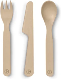 Couverts Elodie Bébé - Couteau, Fourchette Et Cuillère - Pour Bébé Et Enfant - Couverts Pour Enfants - Pure Kaki