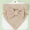 Little Cookies - Bavoir Bandana Avec Noeud Beige - Bébé Fille - Déversement - Serre-tête - Serre-tête Bébé - Cadeau Baby Shower