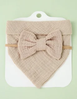 Little Cookies - Bavoir Bandana Avec Noeud Beige - Bébé Fille - Déversement - Serre-tête - Serre-tête Bébé - Cadeau Baby Shower