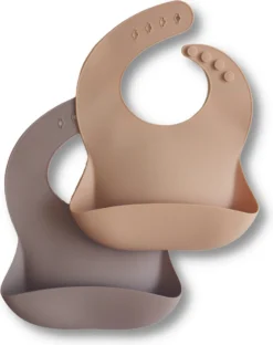 Cultures D' Kids | Bavoirs Bébé En Siliconen Avec Réceptacle | Bavoir Pour Bébé Et Tout-petit | Set 2 Pièces | Taupe Et Abricot