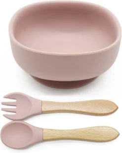 Neuf - Vaisselle En Silicone Pour Bébé - Antidérapante - Rose Clair - Cadeau De Maternité - Coffret Cadeau - Couverts Pour Enfants - Sans BPA -Bébé Soldes Boutique 955x1200 1