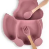 Assiette Bébé Pour Bébé, Service De Table, Mini Napperon En Silicone Pour Assiette Bébé, Antidérapant, Assiette Bébé Avec Ventouse, Assiette Enfant Avec Ventouse, Sans BPA (écureuil Rose)