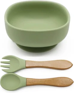 Neuf - Vaisselle En Silicone Pour Bébé - Antidérapante - Vert - Cadeau De Maternité - Coffret Cadeau - Couverts Pour Enfants - Sans BPA -Bébé Soldes Boutique 962x1200 1