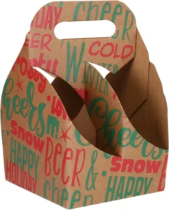 Plateau De Transport - Mots D'hiver - 4 Compartiments - Bière - 140x140x150mm - Carton Ondulé - Vert/rouge - 25 Pièces