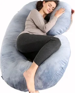 RESKO - Oreiller De Grossesse En Forme De C - Oreiller D'allaitement - Oreiller - Oreiller De Corps - Femme Enceinte - 140 X 70 Cm - Grijs