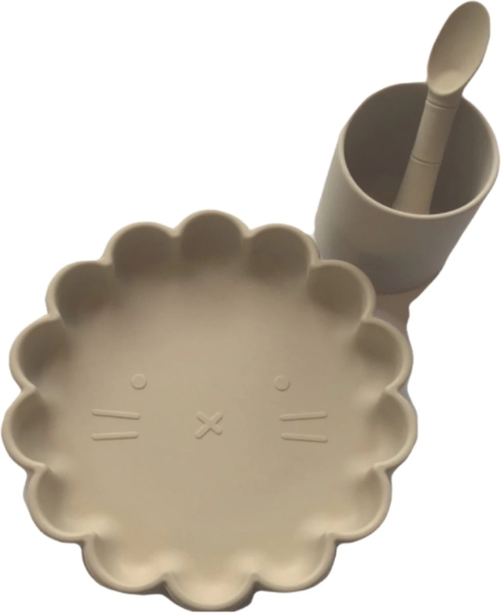 Set De Vaisselle Lion - Vaisselle Vaisselle Pour Enfants - 3 Pièces - Siliconen - Assiette Et Cuillère Avec Ventouse - Mug - Cadeau Maternité - Sable - Sans BPA 1 Set De Vaisselle Lion - Vaisselle Vaisselle Pour Enfants - 3 Pièces - Siliconen - Assiette Et Cuillère Avec Ventouse - Mug - Cadeau Maternité - Sable - Sans BPA