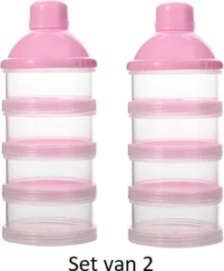 Boîte De Dosage LC Toddler Lait En Poudre Powder - Lot De 2 - Sans BPA - Rose - 4 Couches - Tour De Lait En Poudre - Plateau De Rangement De Poudre Pour Bébé - Boîte De Voyage - Distributeur - Tour De Poudre