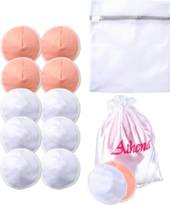 Coussinets D'allaitement Lavables De Qualité Supérieure (12 Pièces De 12 Cm De Diamètre) - Coussinets D'allaitement Lavables - Comprend Un Sac Pour Machine à Laver Et Un Sac De Rangement En Satin| Athéna